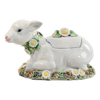 Mid 20th Century Italian Majolica Lamb Tureen For Sale