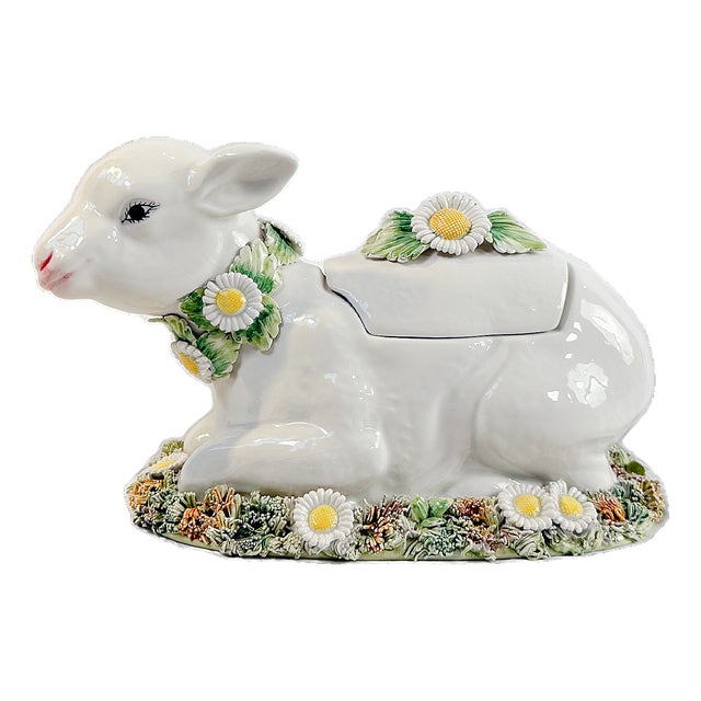 Mid 20th Century Italian Majolica Lamb Tureen For Sale