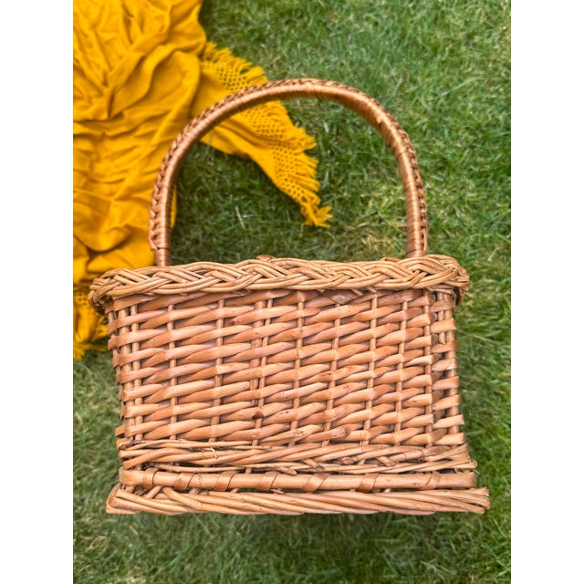 French Vintage French Willow Wine Bottle Carrier Basket For Sale - Image 3 of 12