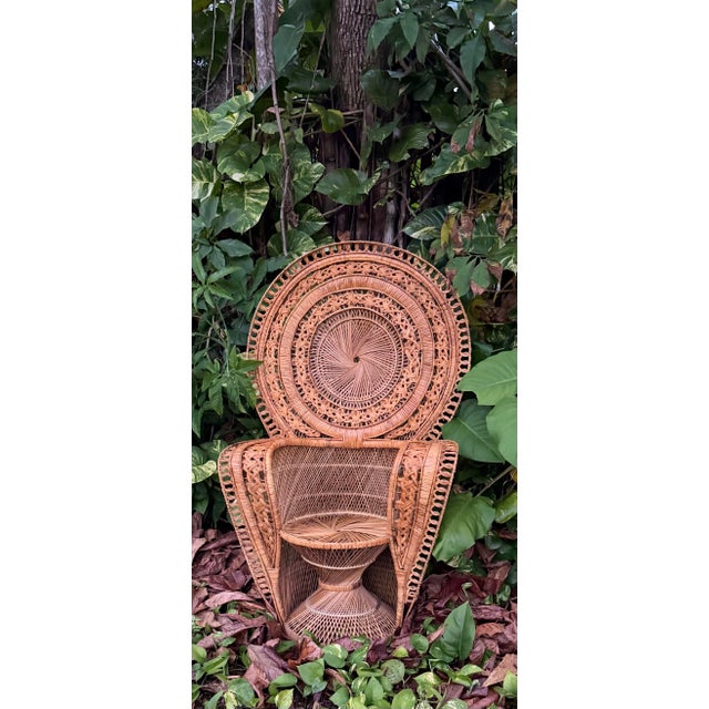 1960s Vintage Italian Grand Wicker Peacock Chair For Sale - Image 10 of 10