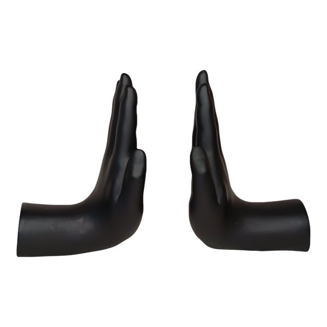 Hand Shaped Bookends Matte Black by Luyesa Design Modern High Five 6" X 4.5" For Sale