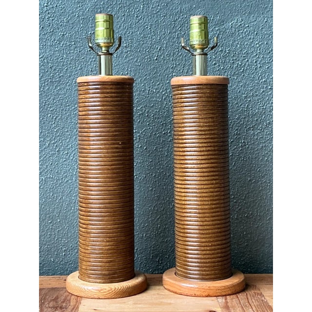 Mid 20th Century Vintage Pencil Reed Cylinder Lamps - A Pair For Sale - Image 5 of 12