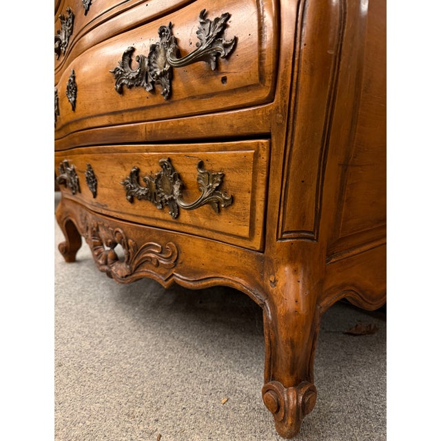 Early 20th Century French Louis XV Style Bombé Cherry Commode, Bronze Hardware, Circa 1920 For Sale - Image 11 of 12