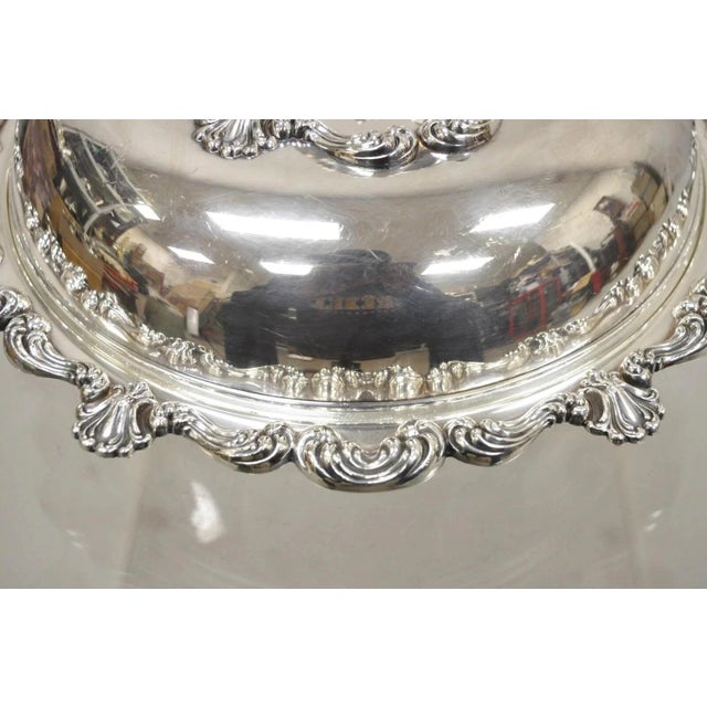 Metal Vintage English Victorian Ornate Round Silver Plated Covered Serving Dish For Sale - Image 7 of 12