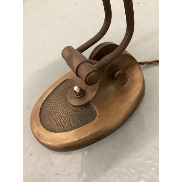 Asparagus Bankers Table Lamp in Brass With Original Green Glass Shade, Italy, 1940s For Sale - Image 8 of 8