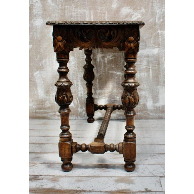 Antique Victorian Carved English Oak Hall Table, 1880 For Sale - Image 6 of 8
