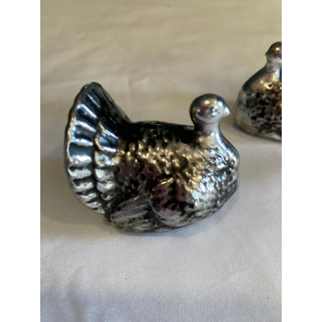 Vintage Ceramic Turkey Salt & Pepper Shakers With Metallic Silver Finish For Sale - Image 4 of 9