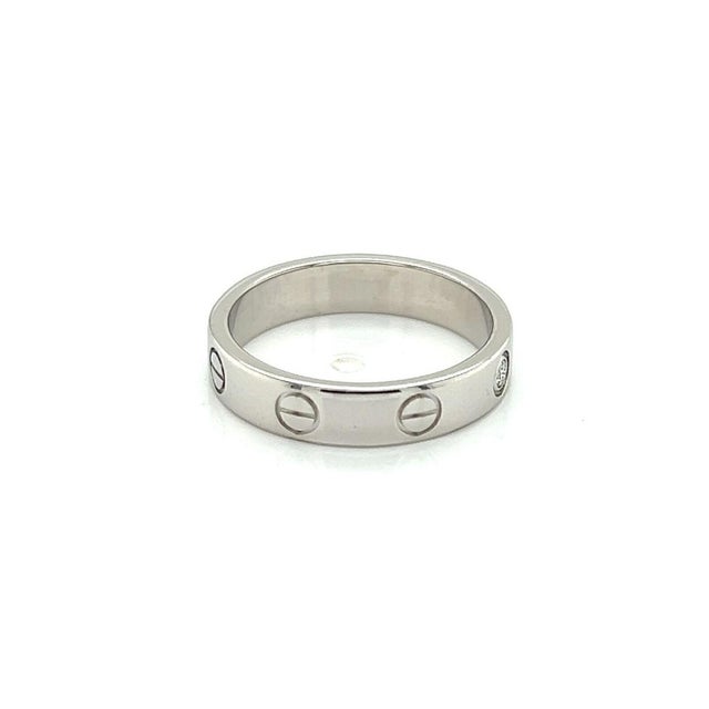 Mid 20th Century Mid 20th Century Cartier Mini Love 1 Diamond 18k Gold Band Ring w/Cert - Size 5.5 For Sale - Image 5 of 6