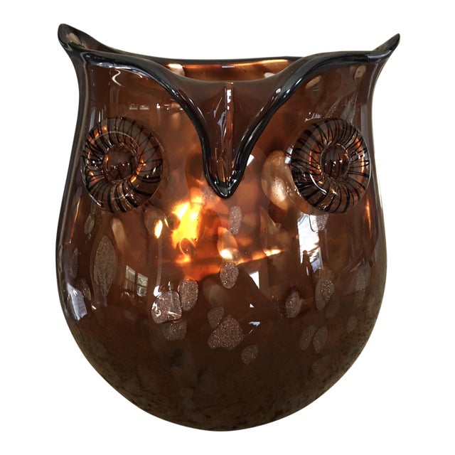 Blenko Style Amber Art Glass Owl Vase Chairish