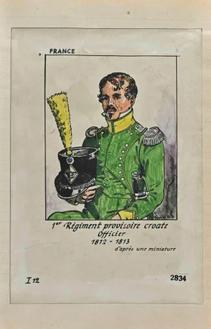 Herbert Knotel, Regiment Provisoire Croate Officier, Original Ink & Watercolor Drawing, 1940s