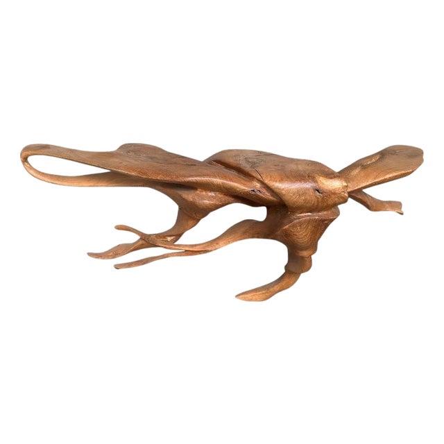 Andrianna Shamaris Floating Sculptural Teak Wood Console Table For Sale