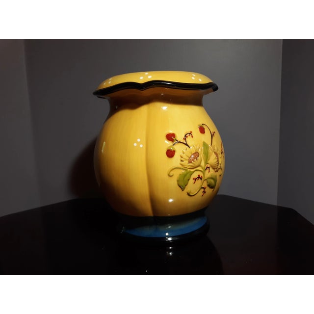 Sunflowers & Strawberries Embossed Yellow Blue Planter For Sale In Minneapolis - Image 6 of 10