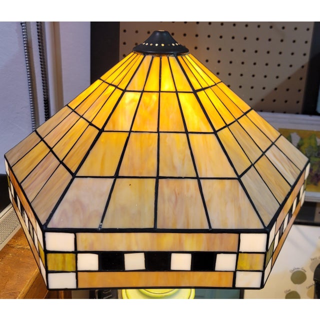 Cream Vintage Arts and Crafts Style Stained Glass Lampshade For Sale - Image 8 of 9