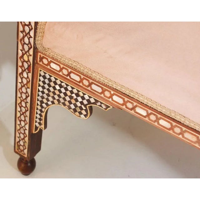 Textile Antique Moroccan Benches With Mosaic White Shell Inlay a Pair For Sale - Image 7 of 13