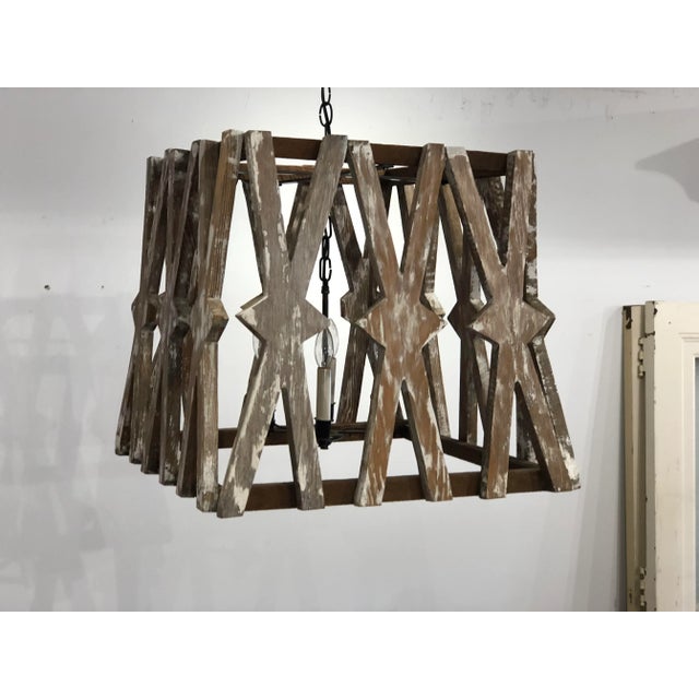 2010s Reclaimed Pine Chandelier For Sale - Image 5 of 7