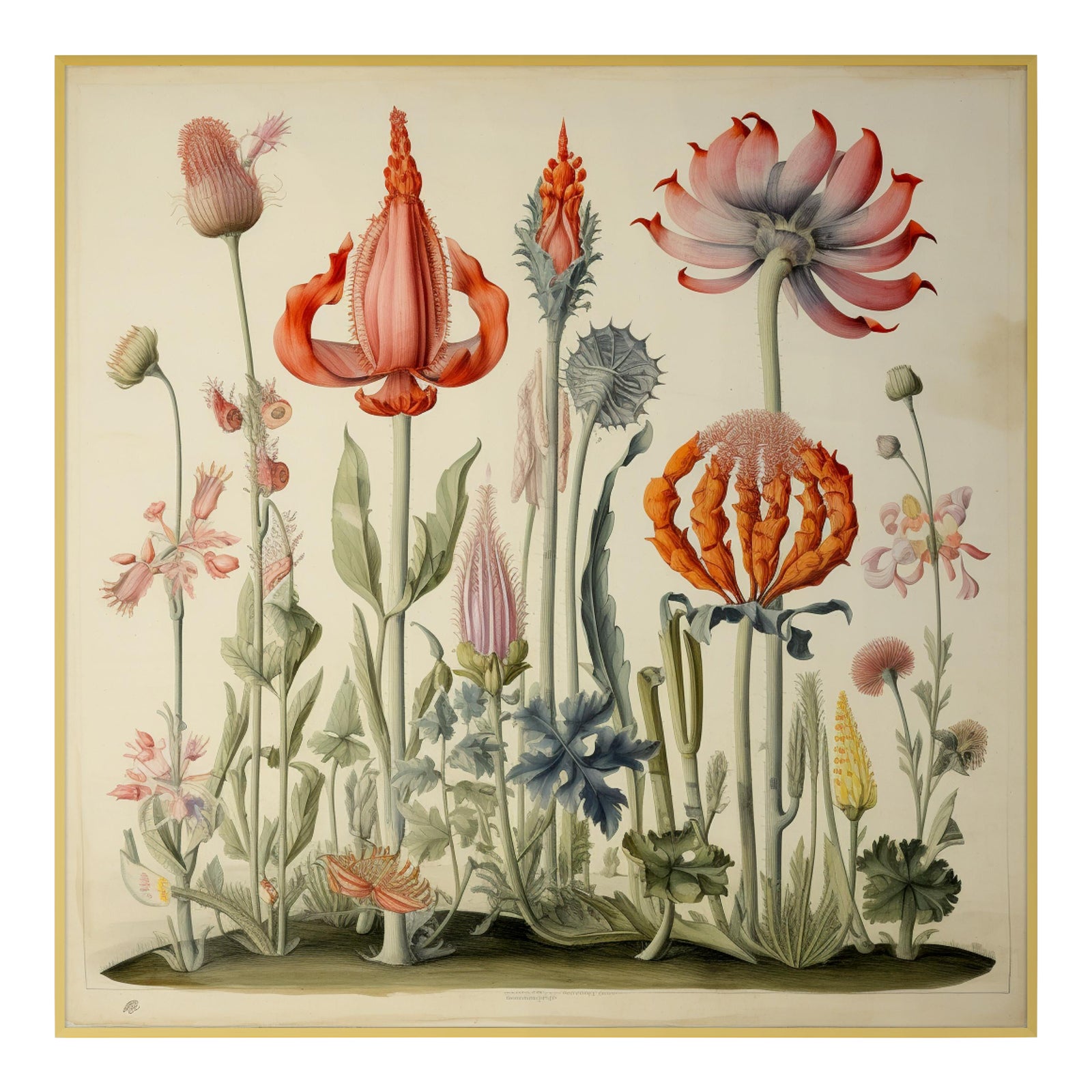 20' X 20' Framed 'Flowers' Watercolor Botanical Print, 'Hortus