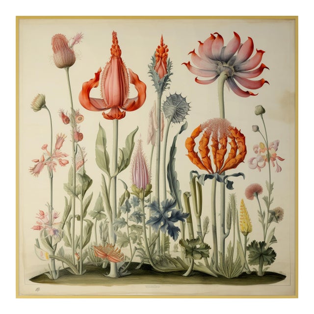 20' X 20' Framed 'Flowers' Watercolor Botanical Print, 'Hortus Floridus' Style For Sale