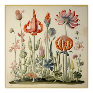 20' X 20' Framed 'Flowers' Watercolor Botanical Print, 'Hortus Floridus' Style