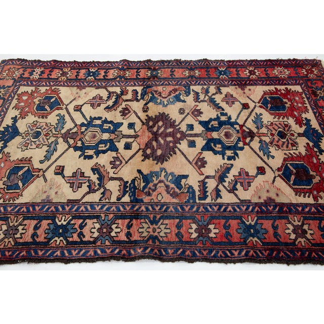 1960s 4 X 7 Vintage Bakhtiari Wool Rug Handmade in Beige With Geometric Design For Sale - Image 5 of 10