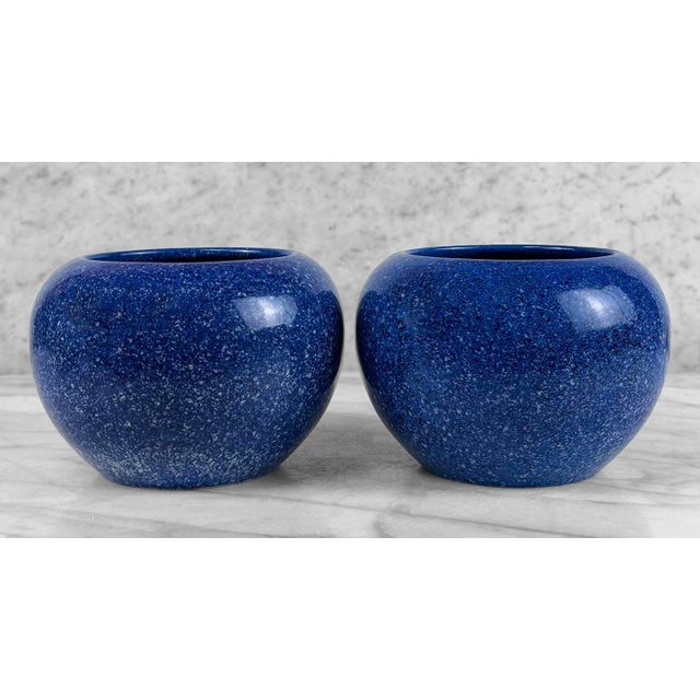 Bitossi Mid-Century Italian Pottery Blue Glazed Round Planter Vase - a Pair For Sale - Image 4 of 9