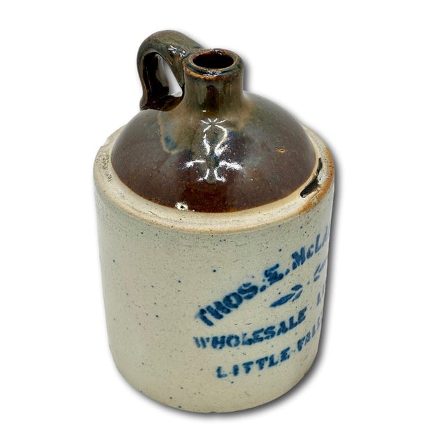 Nice Small Antique 1/2 Gallon Size Stoneware Wholesale Liquor Merchants Jug From Little Falls New York For Sale - Image 12 of 18