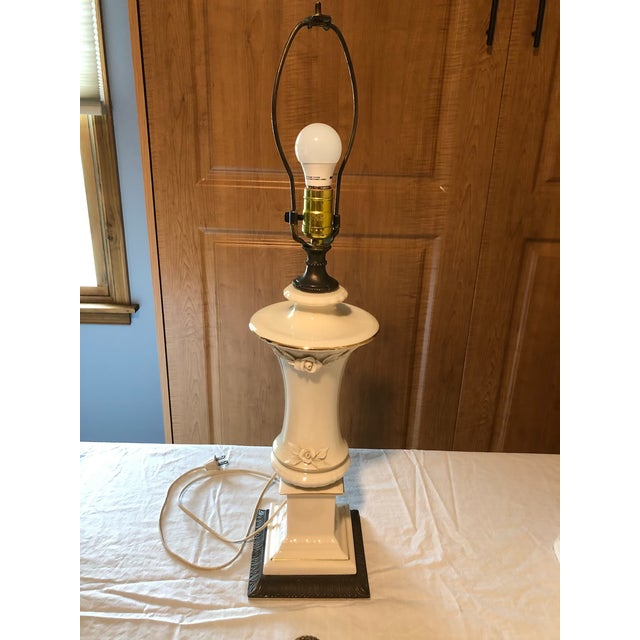 Vintage Porcelain Lamp With Shade For Sale - Image 4 of 8