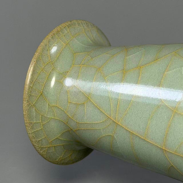 15th Century & Earlier Chinese Celadon Crackle Glaze Vase, Collectible Decorative Mallet‑Shape Vessel For Sale - Image 5 of 10