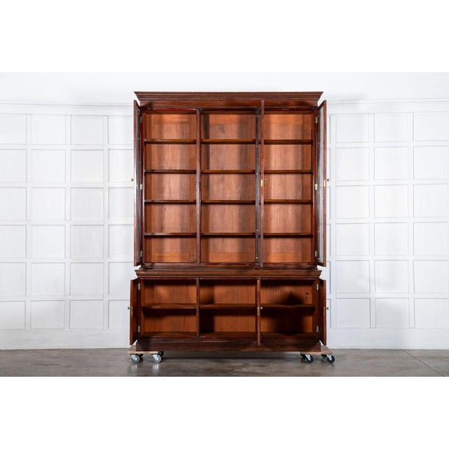 Circa 1870 monumental english 19thc mahogany triple glazed library bookcase together w180.5 x d51 x h246.5 cm base w177 x...