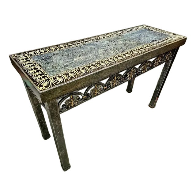 Maitland Smith Handmade Iron Console With Inlay For Sale