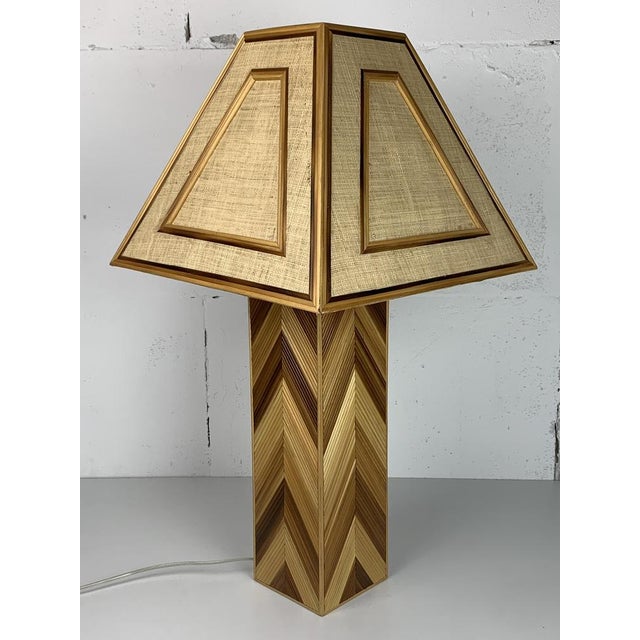 1970s Mid-Century Pencil Reed, Rattan, Bamboo and Brass Coastal Table Lamp, 1970s For Sale - Image 5 of 17