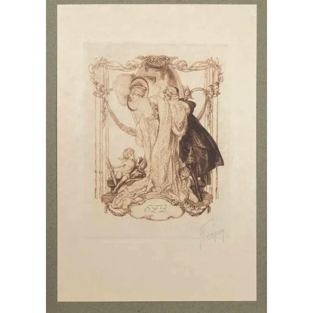 Héliogravure on japanese paper realized by Fraz von Bayros in 1913 for Ex Libris Verlag K. Th. Senger, Munich. Mounted on...