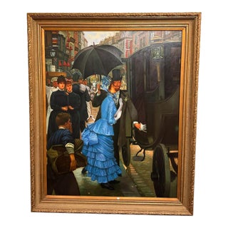 Late 20th Century Busy European Street Scene by the Peruvian Artist Andres Palacios (Also Known as "Palach", Born 1958). For Sale