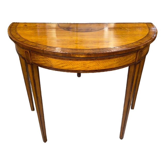 18th Century English George III Satinwood Demilune Console Table, Circa 1790 For Sale