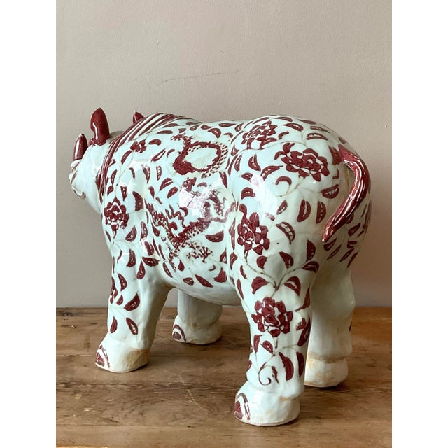 Vintage Boho Glazed Ceramic Ming Rhinoceros For Sale - Image 9 of 11