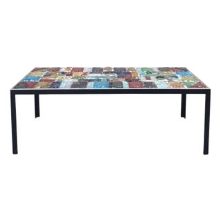 Vintage Rectangular Coffee Table with Chiselled Murano Glass Top from Poliarte, Italy, 1960s For Sale