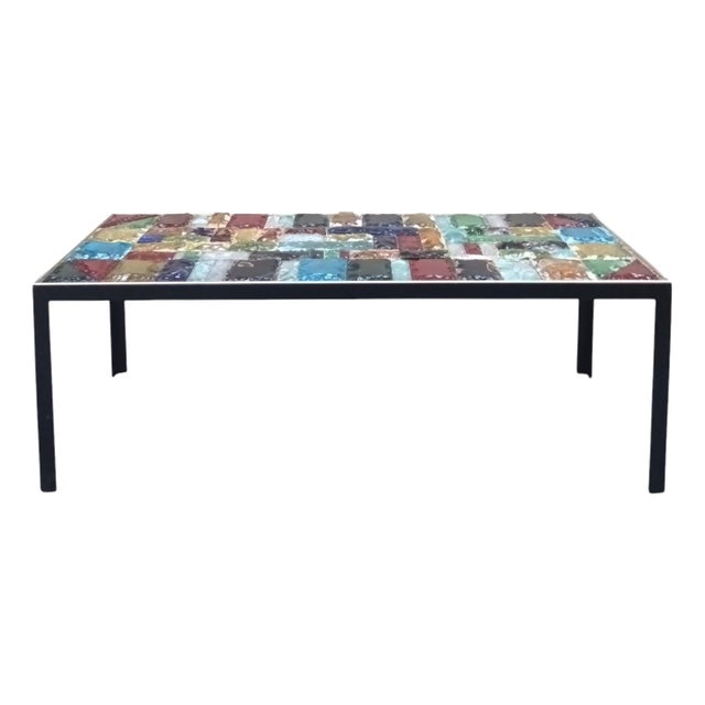Vintage Rectangular Coffee Table with Chiselled Murano Glass Top from Poliarte, Italy, 1960s For Sale