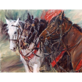 Cavalry Heroes by Lindsey Bittner Graham | Oil on board Three horses in harness with bridles. For Sale