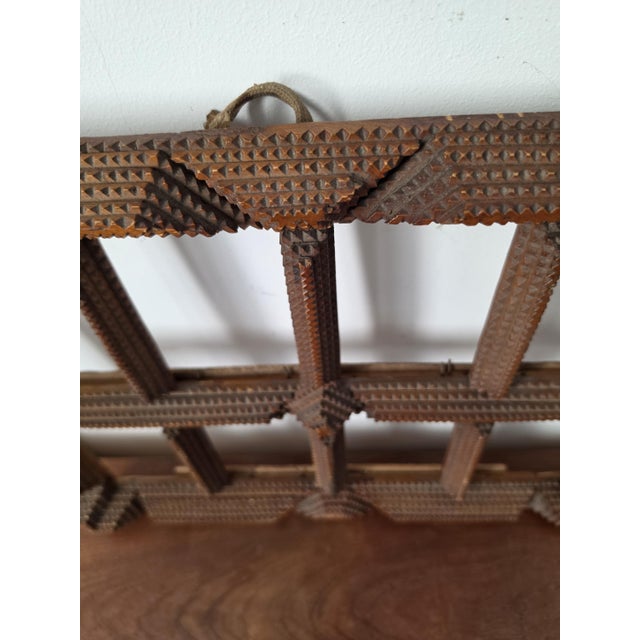Antique Tramp Art Photo Frame, Folk Art Wooden Picture Frame, Black Forest Style Cabinet Card Holder, Rustic Wall Display For Sale - Image 4 of 12