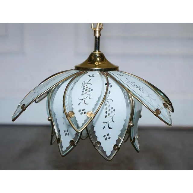 Art Deco Style Glass Lotus Ceiling Lamps, 1960s, Set of 2 For Sale - Image 4 of 14