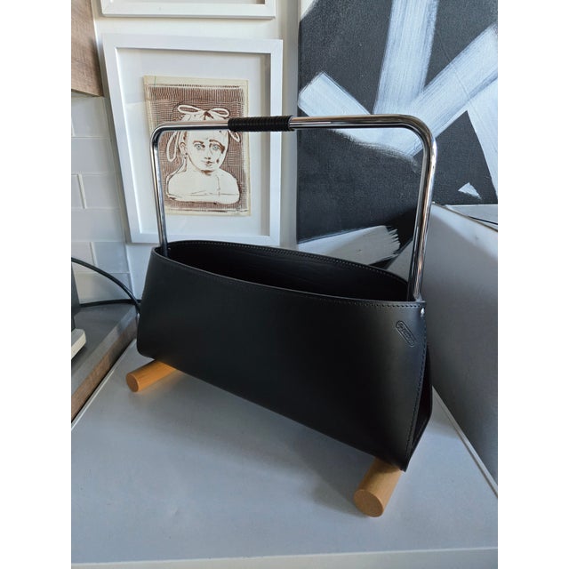 1980s PostModern 1980's Arrben Italian Leather, Chrome & Wood Designer Magazine Holder For Sale - Image 5 of 13