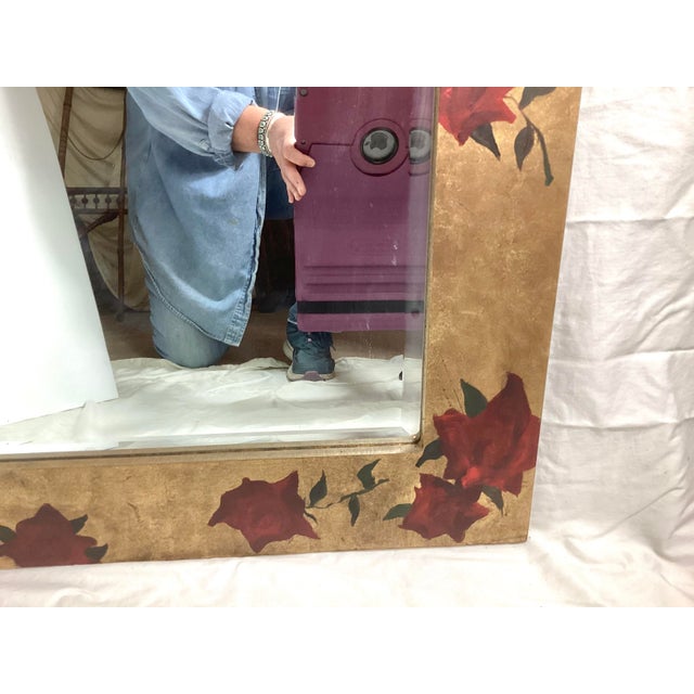 1960s Wonderful Decorative Beveled Glass Mirror in Gold Frame With Red Roses For Sale In New York - Image 6 of 7
