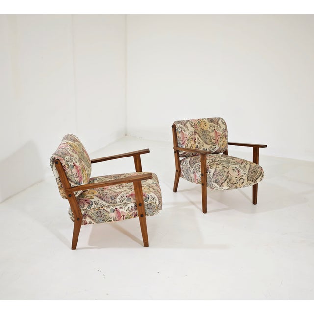 Mid-Century Modern Wooden and Floral Fabric Armchairs, 1960s, Set of 2 For Sale - Image 14 of 14