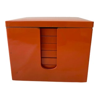 Vintage Japanese Orange Lacquerware Coaster Set - 6 pcs with Box For Sale