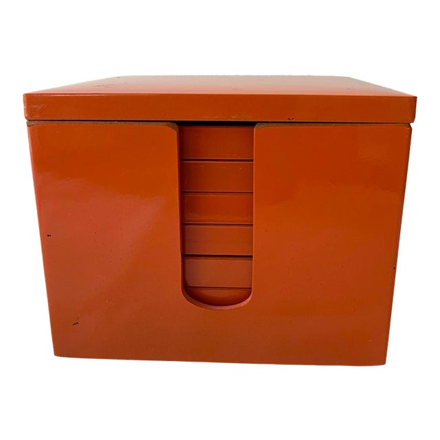 Vintage Japanese Orange Lacquerware Coaster Set - 6 pcs with Box For Sale