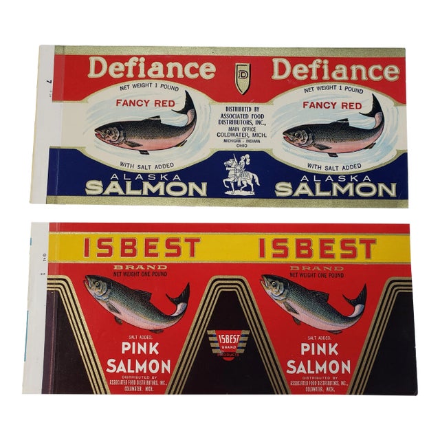 Salmon Fish Labels Rustic Boho Wall Decor - a Pair For Sale