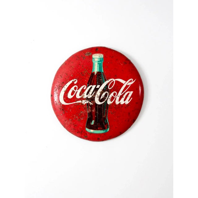 Vintage Coca-Cola Metal Button Sign For Sale - Image 9 of 9