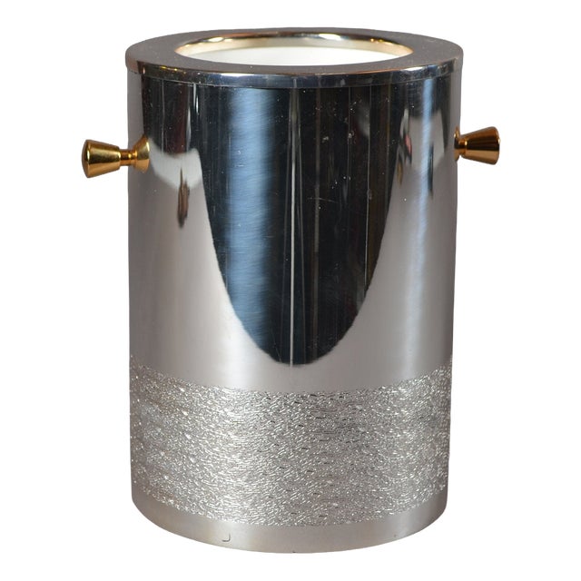 Vintage Metal Wine Cooler with Gold-Tone Handles, 1980s For Sale