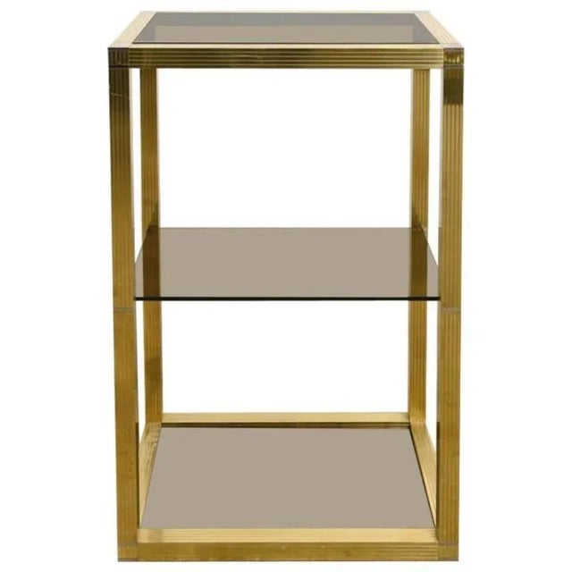 Gold Vintage Italian Brass and Smoked Glass Vitrine, 1970s For Sale - Image 8 of 8