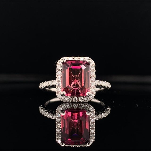 Diamond Tourmaline Rubellite Ring 6.5 18k Gold 3.11 TCW Certified For Sale - Image 11 of 13