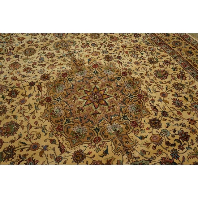 1940s Antique Beige Shah Abbas Floral Traditional Tabriz Knotted Wool Carpet Rug For Sale - Image 9 of 12